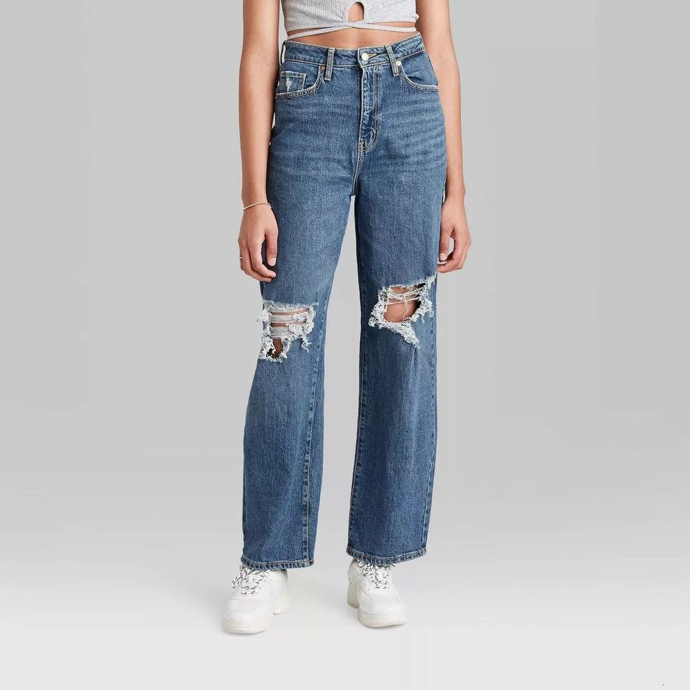 Wild Fable Highest Rise Baggy Denim Jeans Women Size 4 27" Distressed Blue New